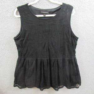 Lane Bryant Womens Shirt Plus Size 16 Black Lace Embroidery Sleeveless